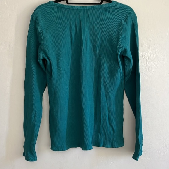 Lucky Brand Boho Teal Gold Beaded Waffle Top XL - Picture 3 of 3